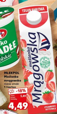 Maślanka mrągowska truskawkowa Mlekpol promocja w Kaufland