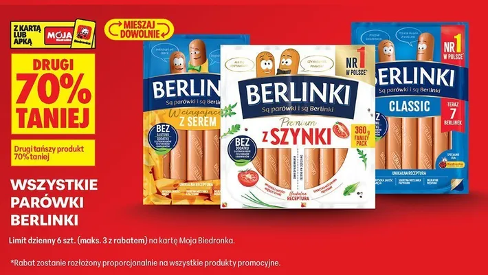 Parówki Berlinki z szynki promocja w Biedronka