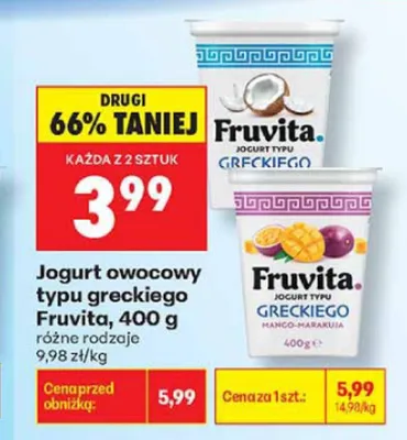 Jogurt typu greckiego Fruvita mango-marakuja promocja w Biedronka