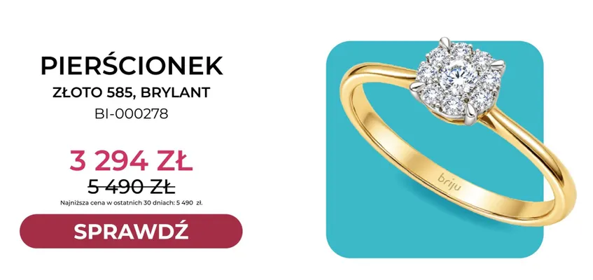 Pierścionek złoto 585 brylant Briju promocja w Briju