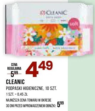Podpaski higieniczne Cleanic 10szt promocja w Drogerie Natura