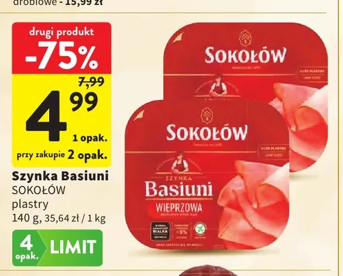 Szynka Basiuni w plastrach Sokołów promocja w Intermarche