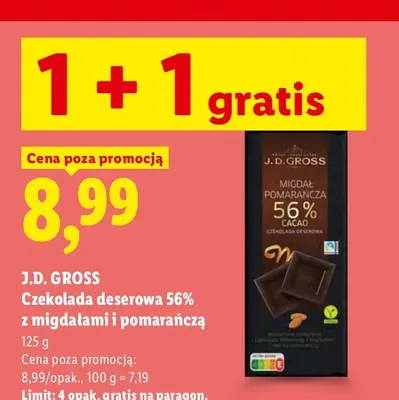 Czekolada deserowa 56% z migdałami i pomarańczą J.D. Gross promocja w Lidl