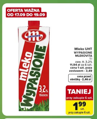 Mleko UHT Wypasione Mlekovita 3,2% promocja w Carrefour Express