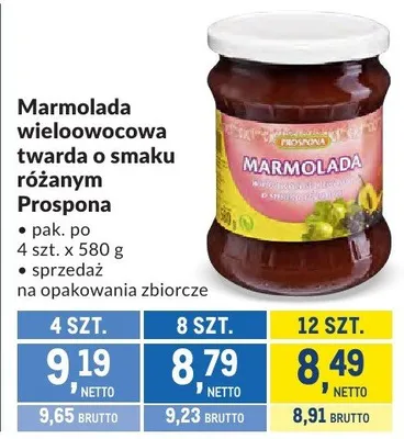 Marmolada wieloowocowa twarda o smaku różanym Prospona promocja w Makro
