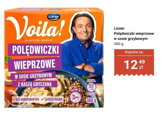 Danie gotowe polędwiczki wieprzowe w sosie grzybowym z kaszą gryczaną Lisner Voila! promocja w Dino