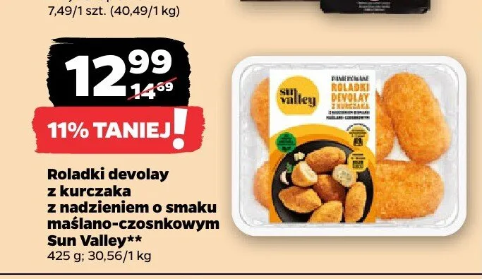 Roladki devolay z kurczaka z nadzieniem o smaku maślano-czosnkowym Sun Valley promocja w Netto