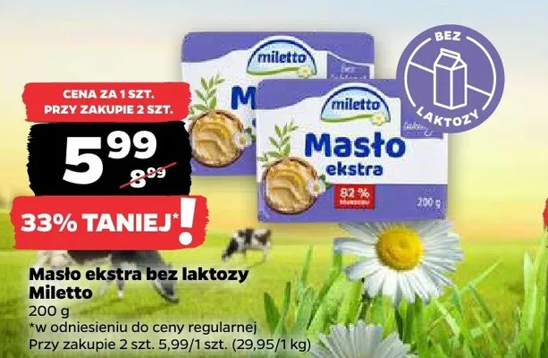 Masło ekstra bez laktozy Miletto promocja w Netto