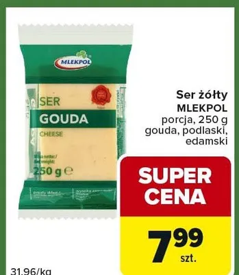 Ser żółty gouda, podlaski, edamski promocja w Carrefour Express