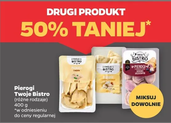 Pierogi Twoje Bistro różne rodzaje, drugi produkt 50% taniej promocja w Netto