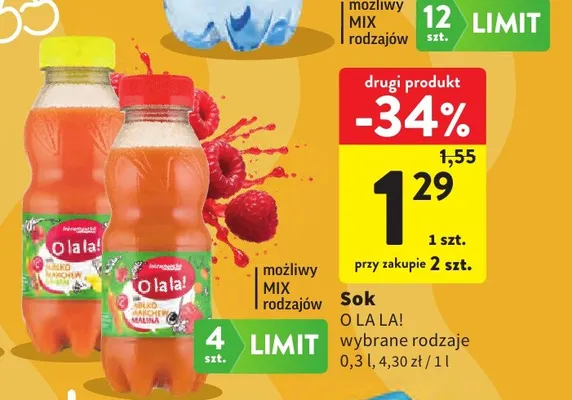 Sok jabłko marchew malina O La La! promocja w Intermarche