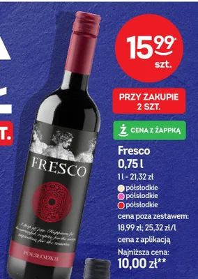 Wino Fresco półsłodkie czerwone promocja w Żabka