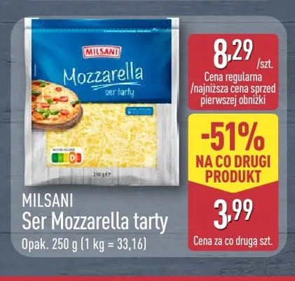 Ser mozzarella tarty Milsani promocja w Aldi