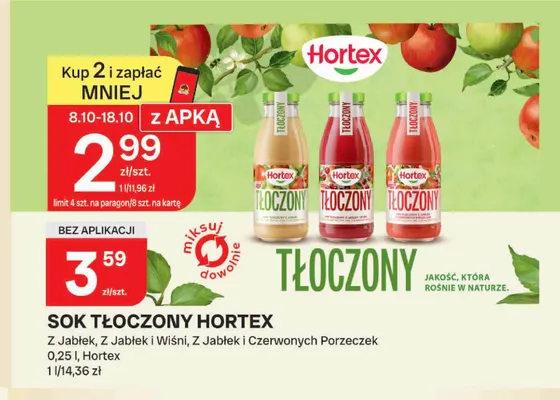Sok tłoczony Hortex z jabłek promocja w Chorten