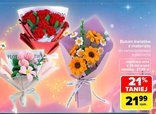 Bukiet kwiatów z materiału do samodzielnego wykonania promocja w Carrefour
