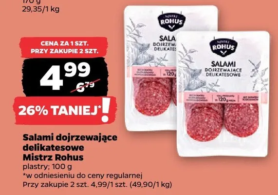 Salami dojrzewające delikatesowe Mistrz Rohus plastry promocja w Netto