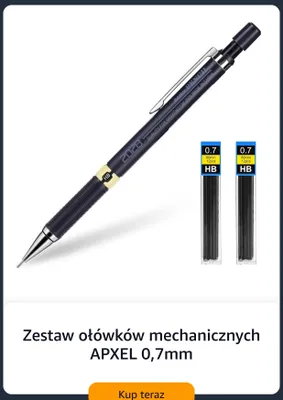 Zestaw ołówków mechanicznych APXEL 0,7 mm promocja w Amazon