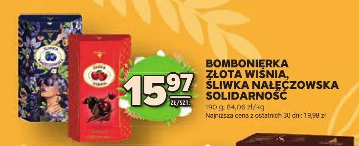 Bombonierka złota wiśnia, śliwka nałęczowska solidarność promocja w Stokrotka