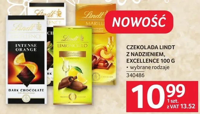 Czekolada LINDT Z NADZIENIEM, EXCELLENCE 100 G promocja w Selgros