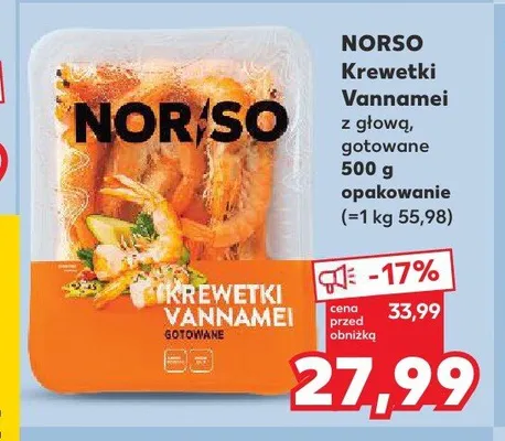 Krewetki Vannamei z głową gotowane Norso promocja w Kaufland