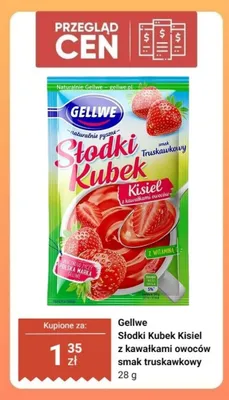 Kisiel Gellwe Słodki Kubek z kawałkami owoców smak truskawkowy promocja w Dino