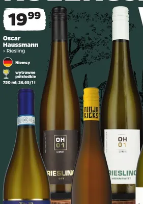 Wino białe Oscar Haussmann Riesling półsłodkie promocja w Netto