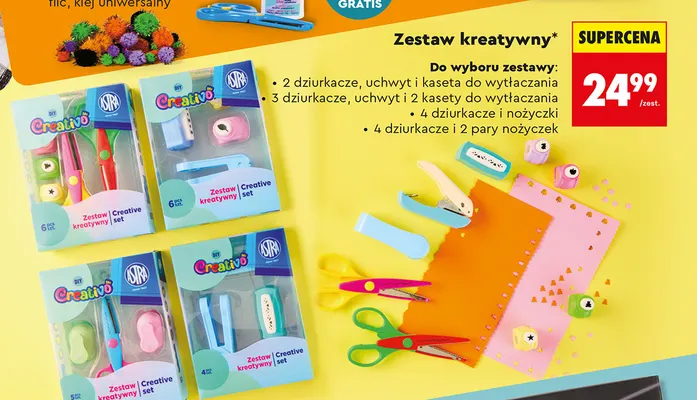 Zestaw kreatywny 2 dziurkacze, uchwyt i kaseta do wytłaczania Creativo Astra promocja w Biedronka
