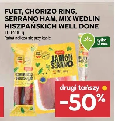 Fuet, chorizo ring, serrano ham, mix wędlin hiszpańskich well done promocja w Stokrotka