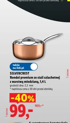 Rondel premium ze stali szlachetnej z warstwą miedzianą 1,4 l Silvercrest promocja w Lidl
