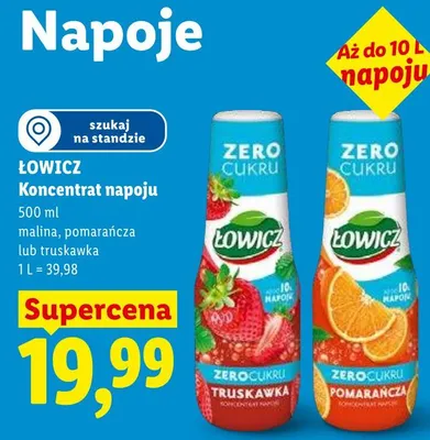 Koncentrat napoju Łowicz Zero Cukru pomarańcza promocja w Lidl