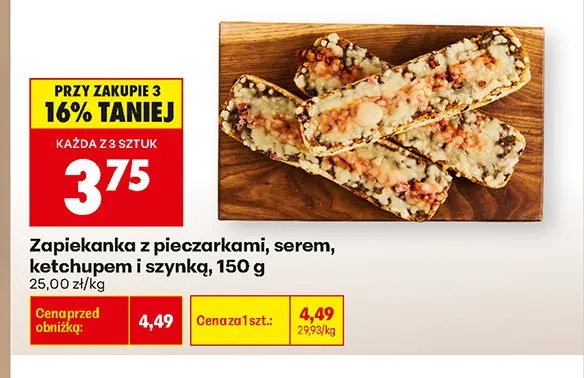 Zapiekanka z pieczarkami serem ketchupem i szynką promocja w Biedronka