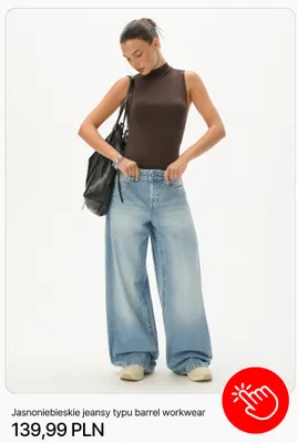 Jeansy jasnoniebieskie typu barrel workwear Cropp promocja w Cropp
