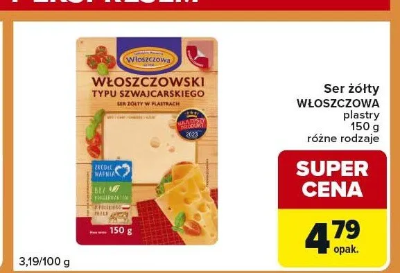 Ser żółty Włoszczowa plastry promocja w Carrefour Express