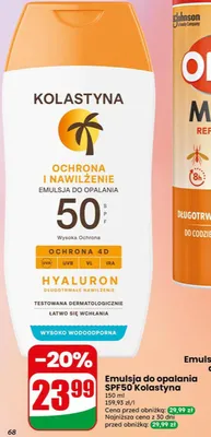 Emulsja do opalania SPF50 Kolastyna ochrona i nawilżenie promocja w Dino