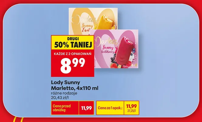 Lody Sunny Wildberry Marletto 4-pak 110 ml promocja w Biedronka