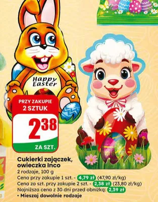 Cukierki zajączek, owieczka promocja w Dino