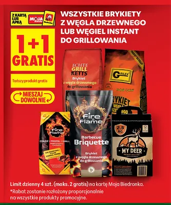 Brykiety z węgla drzewnego lub węgiel instant do grillowania promocja w Biedronka