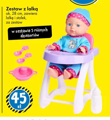 Zestaw z lalką i stołkiem 28 cm promocja w Tedi