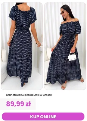 Sukienka damska maxi ModnaKiecka.pl granatowa w groszki promocja w Modna Kiecka