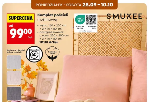 Komplet pościeli muślinowej 160x200 cm Smukee promocja w Biedronka