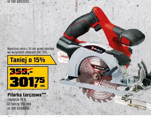 Pilarka tarczowa Einhell napięcie 18V, Ø tarczy 150mm promocja w OBI