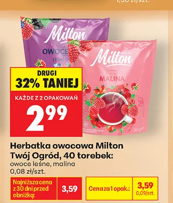 Herbatka owocowa Milton Twój Ogród malina promocja w Biedronka