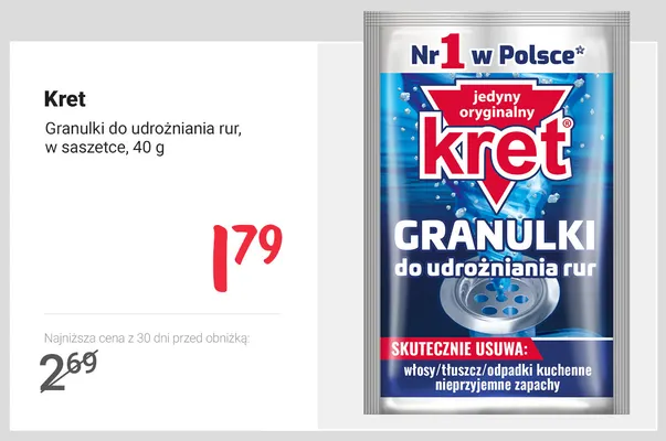 Granulki do udrożniania rur w saszetce Kret promocja w Rossmann