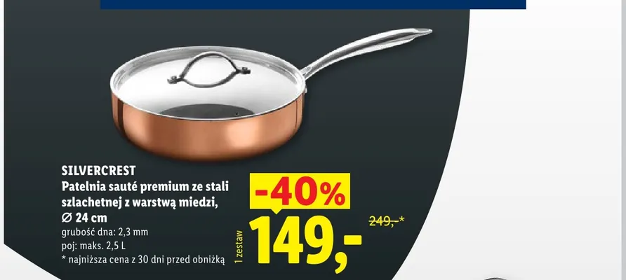 Patelnia sauté premium ze stali szlachetnej z warstwą miedzi 24 cm Silvercrest promocja w Lidl