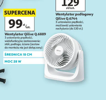 Wentylator Qilive Q.6889 średnica 18cm moc 28W 3 ustawienia prędkości wielofunkcyjne zastosowanie stół podłoga ściana promocja w Auchan