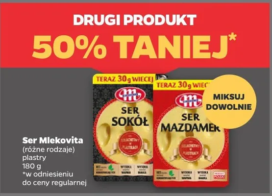 Ser Mlekovita różne rodzaje plastry, drugi produkt 50% taniej promocja w Netto