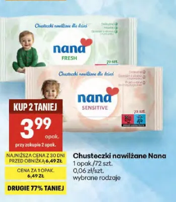 Chusteczki nawilżane dla dzieci Nana Fresh 72-pak promocja w Delikatesy Centrum