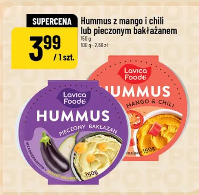 Hummus z mango i chili lub pieczonym bakłażanem promocja w POLOmarket