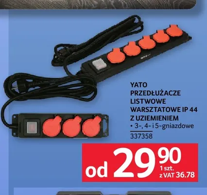 Przedłużacze listwowe warsztatowe IP 44 z uziemieniem Yato promocja w Selgros