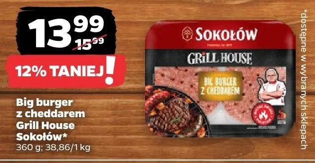 Big burger z cheddarem Grill House Sokołów promocja w Netto